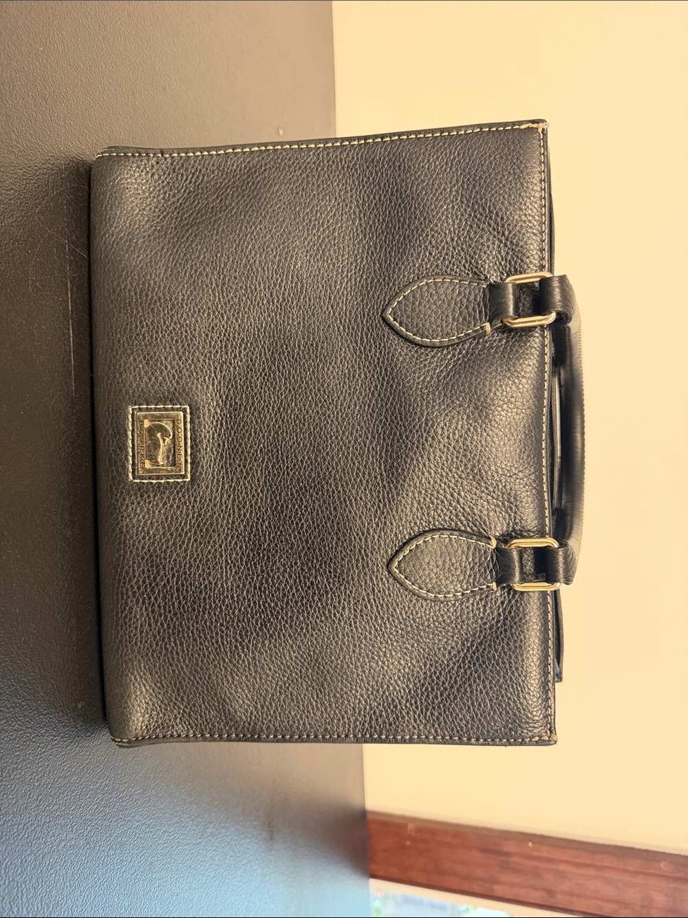 Dooney & Bourke Black Leather Tote with Gold-Tone Hardware